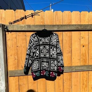 Vintage Floral Best American Clothing  Sweater Sz medium black 90s cottage fairy